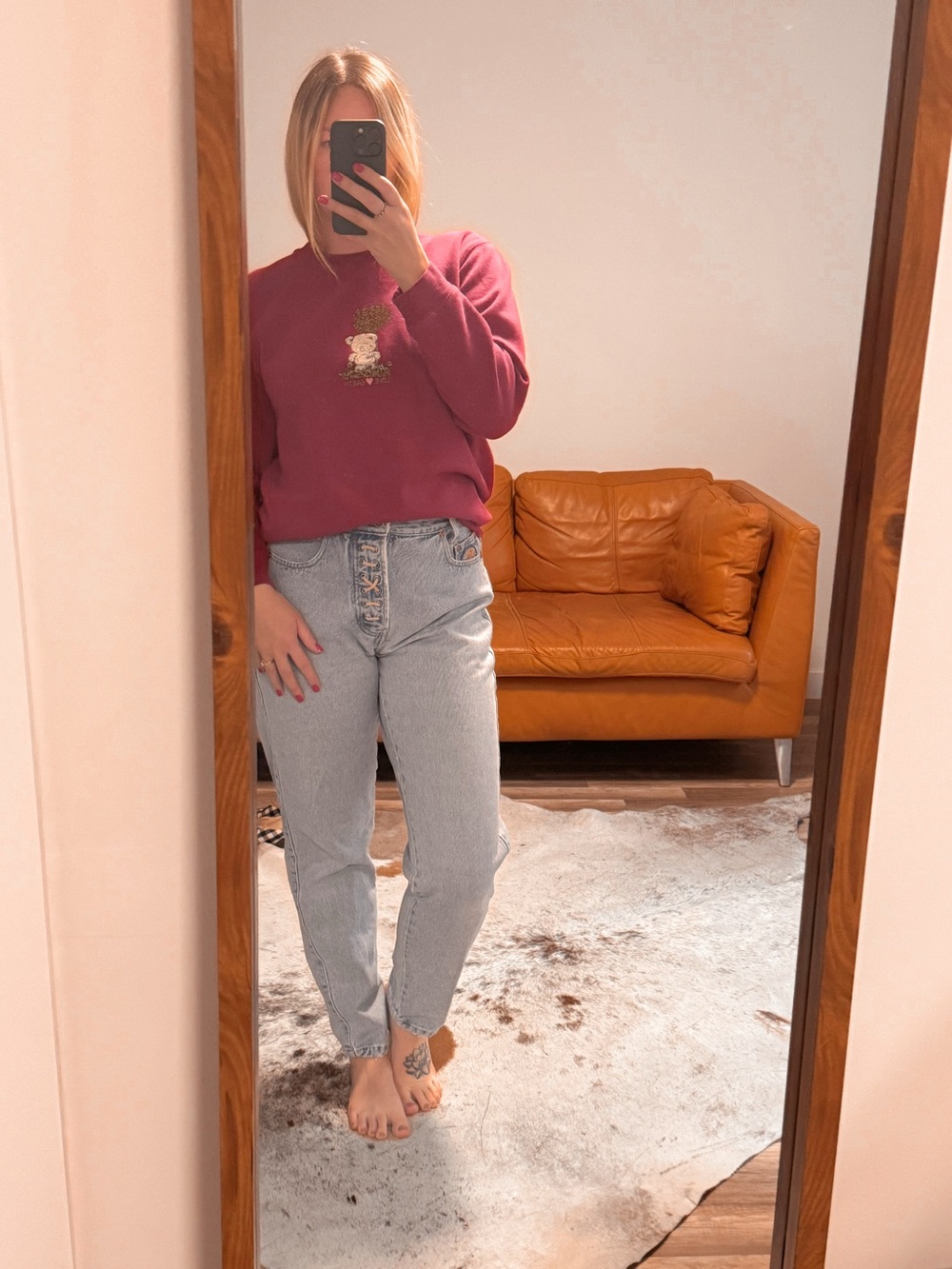 Vintage Blue Eagle High-Rise Mom Jeans with Lace-up Detail